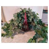 Artificial Ivy Hanging Basket with Red Handle 16 inch tall