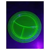 Uranium glass 10.5 8 inches uranium  Green Depression Glass Divided Plate