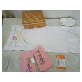 California Palm Trees Embroidered Linens Set with Bamboo Box