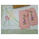 California Palm Trees Embroidered Linens Set with Bamboo Box