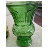 Green Glass Dessert Set with Textured Vase