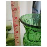Green Glass Dessert Set with Textured Vase