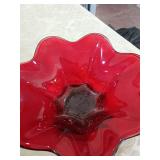 Red Glass Decorative Bowl Set with Bottles