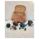 Woven Fishing Creel with Spincast Reels