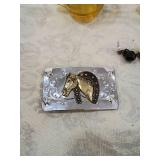 Western Horse Belt Buckle with Decorative Accents