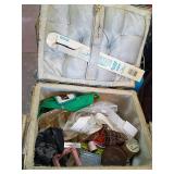 Blue and White Wicker Sewing Basket with Contents