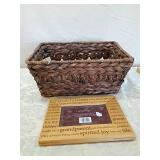 Decorative Storage Set - Brown Woven Basket and Grandchildren Quote frame
