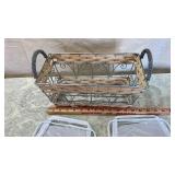 Decorative Woven Basket with Metal Scrollwork with clear storage bags