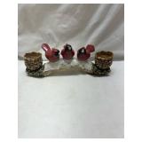 Red Cardinal Birds Pinecone Candle Holder