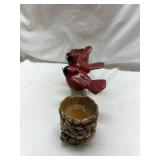 Red Cardinal Birds Pinecone Candle Holder