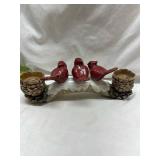 Red Cardinal Birds Pinecone Candle Holder