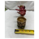 Red Cardinal Birds Pinecone Candle Holder