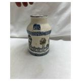 Blue and White Ceramic Creamer with Village Scene