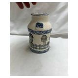 Blue and White Ceramic Creamer with Village Scene