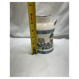 Blue and White Ceramic Creamer with Village Scene