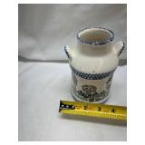 Blue and White Ceramic Creamer with Village Scene