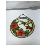 Hummingbird and Flowers Stained Glass Suncatcher