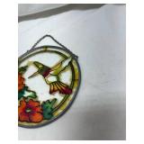 Hummingbird and Flowers Stained Glass Suncatcher