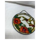 Hummingbird and Flowers Stained Glass Suncatcher