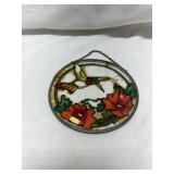 Hummingbird and Flowers Stained Glass Suncatcher