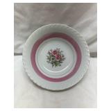 Rose Pattern China Plate with Pink Band
