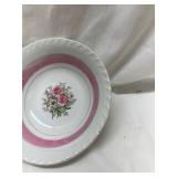 Rose Pattern China Plate with Pink Band