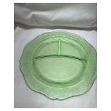 Green Depression Uranium Glass Divided Plate