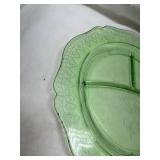 Green Depression Uranium Glass Divided Plate
