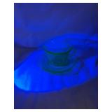 Green Depression Uranium Glass Tea Cup and Saucer Set