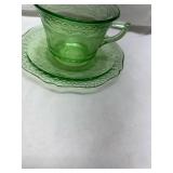 Green Depression Uranium Glass Tea Cup and Saucer Set