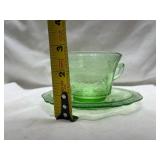 Green Depression Uranium Glass Tea Cup and Saucer Set