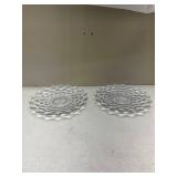 Two Clear Glass Cubist Pattern Serving PlatesGlows with Magnesium under UV 365nm