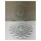 Two Clear Glass Cubist Pattern Serving PlatesGlows with Magnesium under UV 365nm