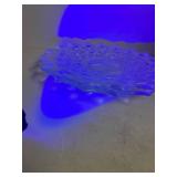 Two Clear Glass Cubist Pattern Serving PlatesGlows with Magnesium under UV 365nm