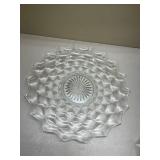 Two Clear Glass Cubist Pattern Serving PlatesGlows with Magnesium under UV 365nm