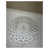 Two Clear Glass Cubist Pattern Serving PlatesGlows with Magnesium under UV 365nm