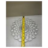 Two Clear Glass Cubist Pattern Serving PlatesGlows with Magnesium under UV 365nm