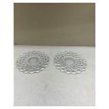 American Fostoria Crystal Cube Pattern Dessert Plates Glows with Magnesium under UV 365nm