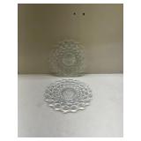 American Fostoria Crystal Cube Pattern Dessert Plates Glows with Magnesium under UV 365nm