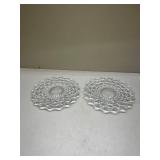 American Fostoria Crystal Cube Pattern Dessert Plates Glows with Magnesium under UV 365nm