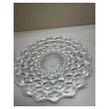 American Fostoria Crystal Cube Pattern Dessert Plates Glows with Magnesium under UV 365nm
