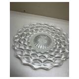 American Fostoria Crystal Cube Pattern Dessert Plates Glows with Magnesium under UV 365nm