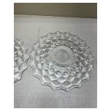 American Fostoria Crystal Cube Pattern Dessert Plates Glows with Magnesium under UV 365nm