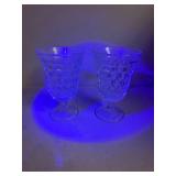 Crystal Cut Glass Footed Water Goblets Glows with Magnesium under UV 365nm