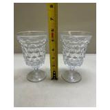 Crystal Cut Glass Footed Water Goblets Glows with Magnesium under UV 365nm