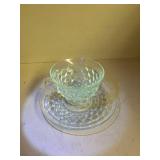 American Fostoria Glass Cup and Saucer Set Glows with Magnesium under UV 365nm