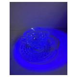 American Fostoria Glass Cup and Saucer Set Glows with Magnesium under UV 365nm