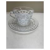 American Fostoria Glass Cup and Saucer Set Glows with Magnesium under UV 365nm