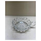 Clear Glass Cubist Pattern Nappy Dish with Handle Glows with Magnesium under UV 365nm