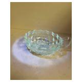 Clear Glass Cubist Pattern Nappy Dish with Handle Glows with Magnesium under UV 365nm